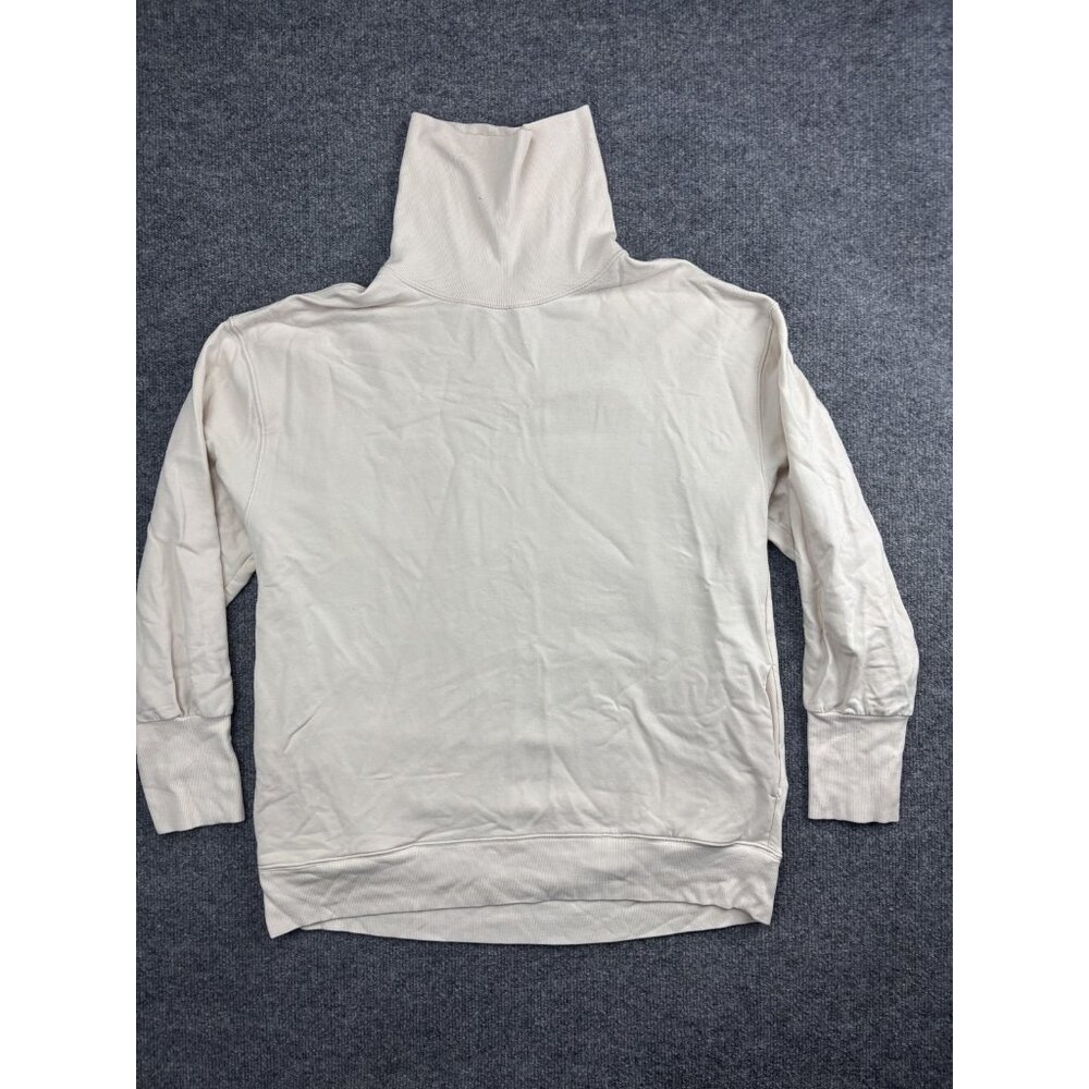 Athleta Sweatshirt Womens Large Beige Balance Cinch Turtleneck Pockets Tencel